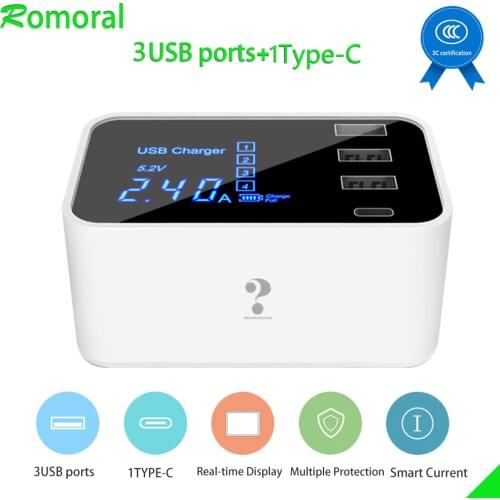 3USB Type C USB Charger with Led Display For Android iPhone USB Adapter Socket Fast Phone Charger adapter