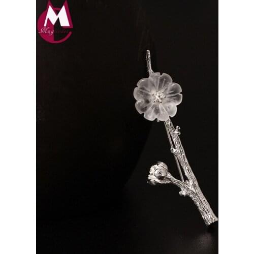 DIY Vintage Tree Branch Natural Crystal Flower Plum Blossom Brooch Accessories Women 100% Real 925 Sterling Silver Brooch YX04
