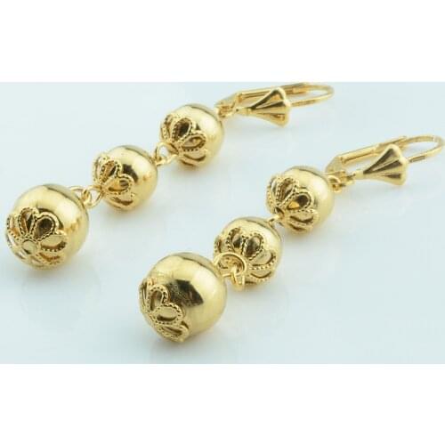 Sales Women Yellow Gold Color Round Bead/ CZ Heart/Big Long Drop Dangle Earrings Jewelry