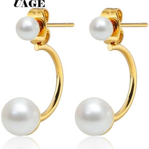 UAGE Pearl Stud Earrings For Women Stainless Steel Gold Silver Color Jewelry Gift