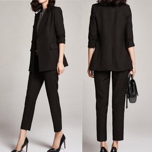 Woman suits lady suit office suit female spring fashion temperament casual solid color business professional two-piece suit