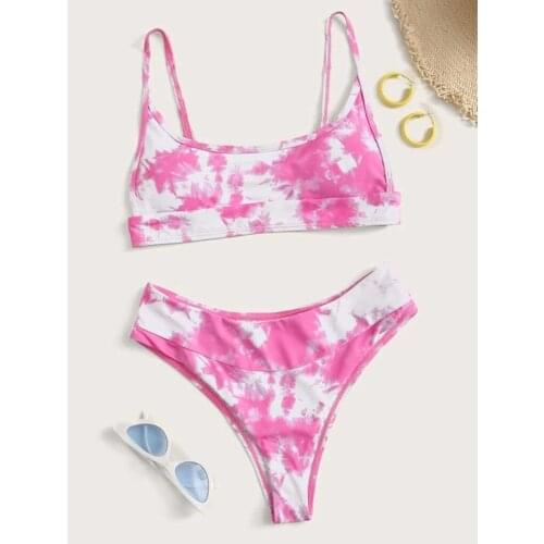 Home&Nest Women Sexy Tie-dye Pattern Printed Bikini Set Swimmear Push-Up Padded Bra Beach Bikini Swimsuit Swimwear Beachwear