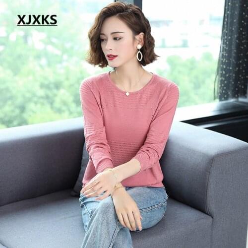 XJXKS Loose plus size fashion hollow women autumn thin sweater 2020 new fashion wool knitted sweater women pullover