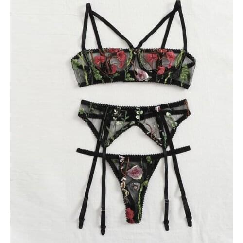 Ladies Women underwear Sexy Temptation Transparent Underwear Floral Embroidery Lace Bodysuit Fashion Ladies lingerie set new