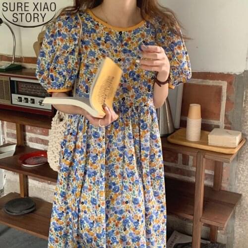Puff Sleeve French Floral Dress Female 2021 Summer Dresses for Women New Sweet Vestidos Age-reducing Loose Robe Femme 14897