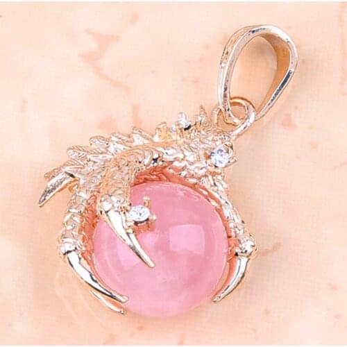 100-Unique 1 Pcs Light Yellow Gold Color Natural Rose Pink Quartz Dragon Claw Pendant Elegant Women Jewelry
