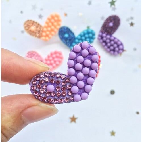 20pcs Rhinestone Heart Patch Resin Glitter Diy Craft Colorful DIY Clothing Accessories Handmade Headwear Bow Decor Appliques