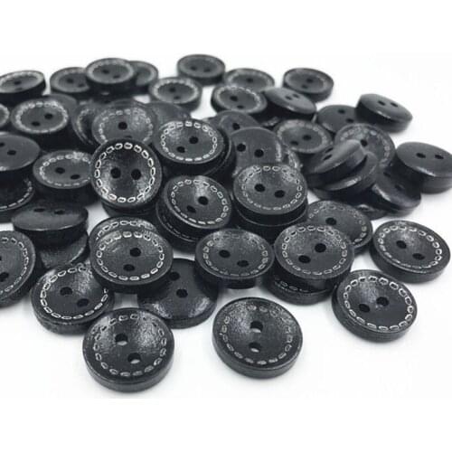 DIY 200pcs Black Round Wooden buttons 2-Holes Sewing Scrapbooking Handicrafts 15mm