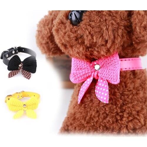 2018 Dog PU Leather Collars Butterfly Ties Style Candy Color Cute Dog Chihuahua Collar Pets Supplier Adjustable Free Shipping