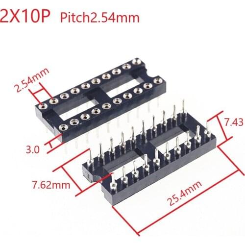 50pcs 0.100" 2.54mm Pitch IC socket Narrow 20 Position 2x10 20 Pin machine Pin Row spacing 7.62mm plate DIP Through hole solder