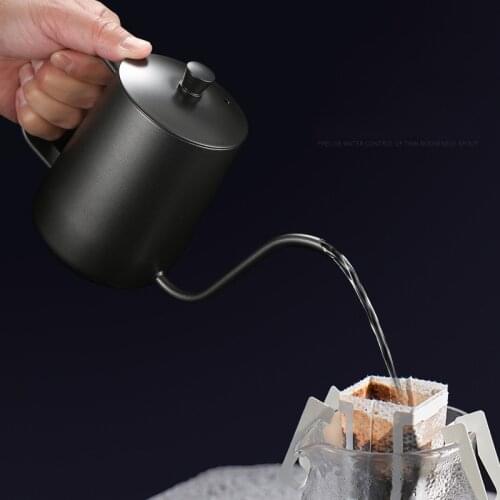 600ml Hand Punch Pot 304Teflon Hand Punch Pot with Lid Stainless Steel Gooseneck Drip Kettle Swan Neck Thin Mouth Coffee Tea Pot