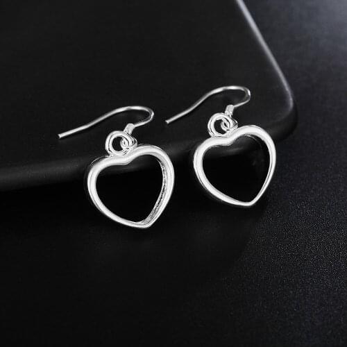 Pure 100% 925 Sterling Silver Hollow Heart Earring for Women Fashion charm Birthday Gifts Charm wedding party Jewelry