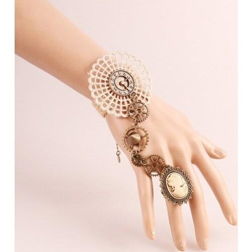 Retro Elegant Victorian Portrait Industrial Gears Steampunk Bracelet
