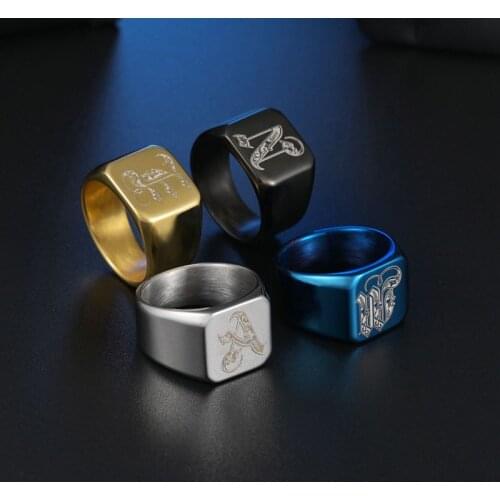 Retro Initialen Signet Ring Voor Mannen 14Mm Omvangrijk Zware Stempel Mannelijke Band Rvs Letters Custom Sieraden Gift voor