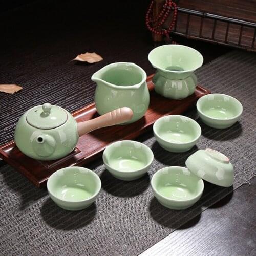 Ceramic gift Ru kiln Kung Fu tea set special wholesale 7 film teapot cup
