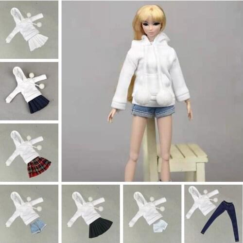 Fashion White Winter Hoodies Coat Clothes for Barbie Doll Outfits Top Skirt Shorts Shoes 30cm Dollhouse Accessories 1:6 BJD Toys