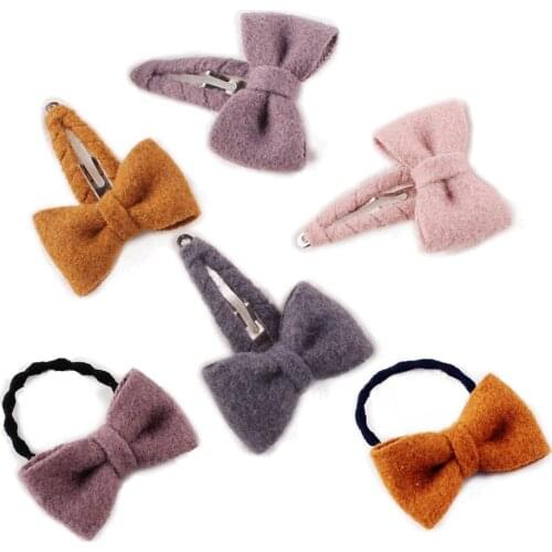Set of 2 pcs Cute Kids' Quality Wool Blends Bow Snap Hair Clips Bow Hair Bands Hair Accessories for girls HC037