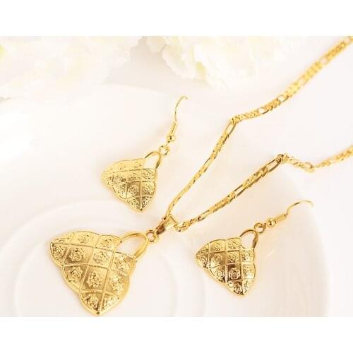 Handmade Pendan Necklaces Earrings Gold bag blium Jewellery Set Papua New Guinea Wedding party women girls gifts