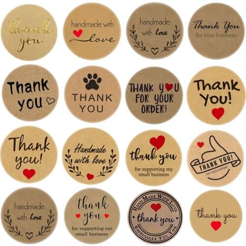 100pcs Natural Kraft Thank You Stickers Handmade With Love Stickers Seal Labes Scrapbooking For Package Box Adhesive Stationery