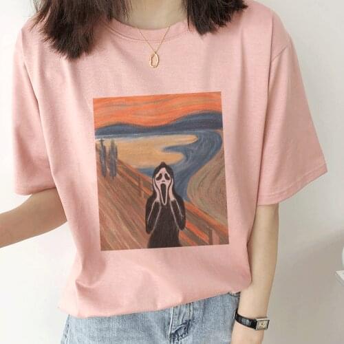 New Women T Shirt Funny Oil Painting Painting Print Kawaii Streetwear Pink Tshirt Casual Harajuku T-shirts Camisetas Mujer