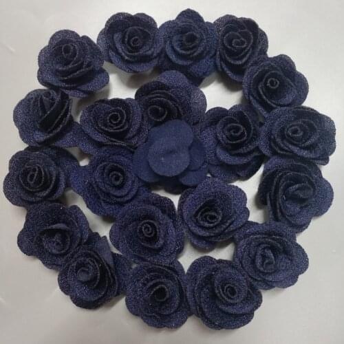 New 20Pieces/Bag Navy Blue Rose Handmade 3.5CM Fabric Rose Cotton Cloth Flowers Hand DIY Wedding Bouquet Flower Hair Accessories