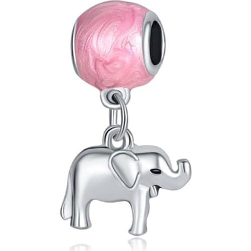 Pink Elephant plata de ley original jewelry Charms Beads Fit valentines day harajuku bijoux berloque Bracelet DGB667