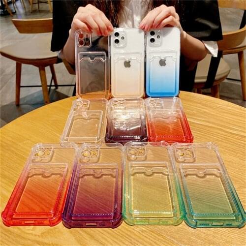 Original Clear Gradient Wallet Card Case For iPhone 11 12 Pro Max 7 8 Plus 12 mini X XR XS Max SE 2020 Shockproof Back Cover