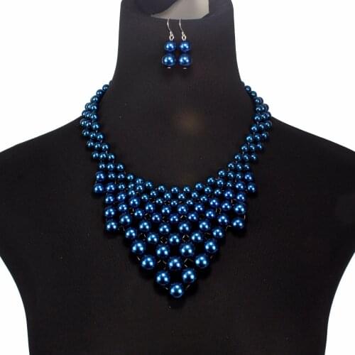 6 Colors Hand Made Collar Necklace Women Multi layer imitation pearl Clavicle Chain jewelry Set