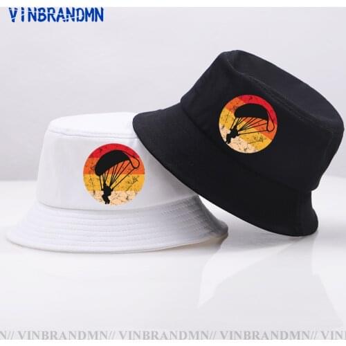 Retro Paraglider Men Women Casual Cotton Bucket Hats New Paramotor Parachute Baseball Hat Sky Diving Cap Vintage Paragliding Hat
