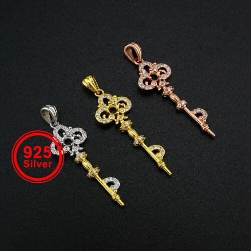 3MM Round Prong Pendant Settings Vintage Key Rose Gold Plated Solid 925 Sterling Silver Charm Bezel for Gemstone 1411286