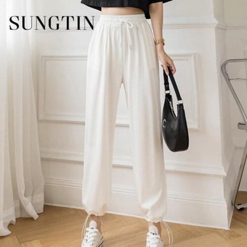 Sungtin Casual High Waisted Cargo Pants Women Drawstring Korean Design Solid Sweatpants Black Trousers New 2021 Mujer 4 Color