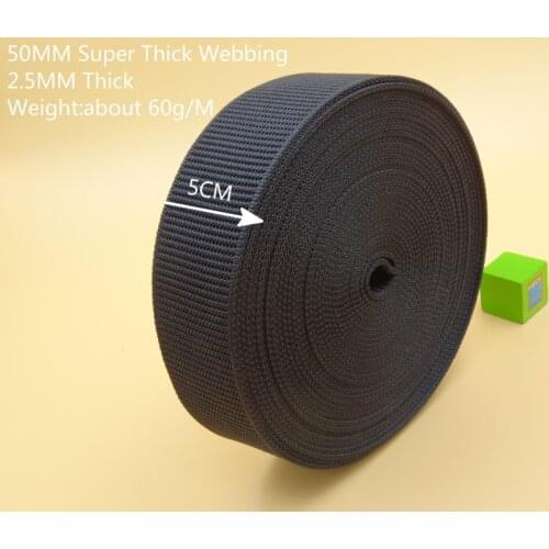 High Quanlity 50mm 5 Yard Thick 2.4MM Bright PP Black Ribbon Polyester Band Strap Webbing Belt For DIY Bags Buckles Accessories
