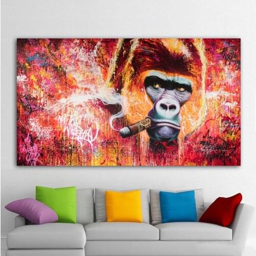 Graffiti Monkey Gorilla Smoking Pictures Canvas Painting Wall Art For Living Room Modern Decoration Home Painting FRAME