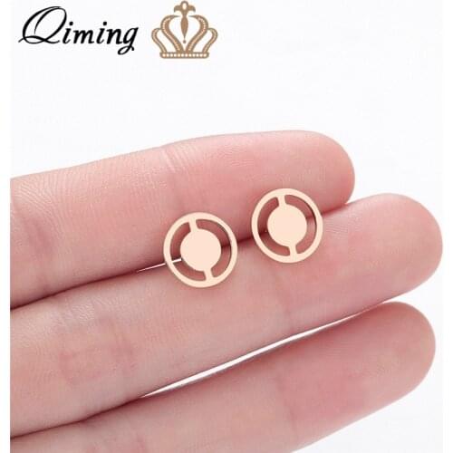 QIMING Geometric Wheel Men Earrings Round Circle Cheap Jewelry Accessories Simple Ear Jewelry Women Stud Earrings Gift
