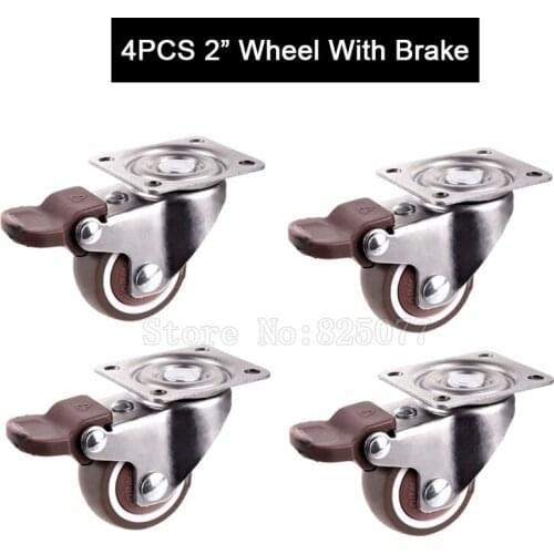 Brand New 4PCS 2'' Heavy 360° Swivel Wheel Tpe Rubber Super Mute Furniture Casters w Brake Load Bearing 30KG/PCS