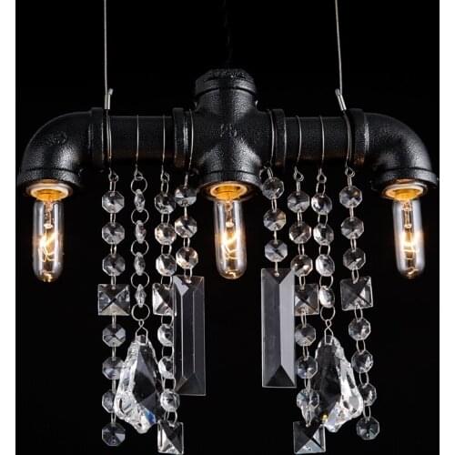 American country retro crystal droplight living room bedroom coffee shop Creative personality Crystal 3 head lamp