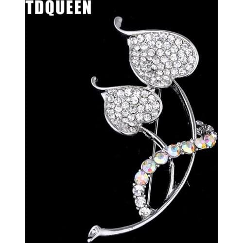 TDQUEEN Pins and Brooches Rhinestone Coconut Palm Brooches for Women Zinc Alloy Silver Plated Flower Jewelry Brooch