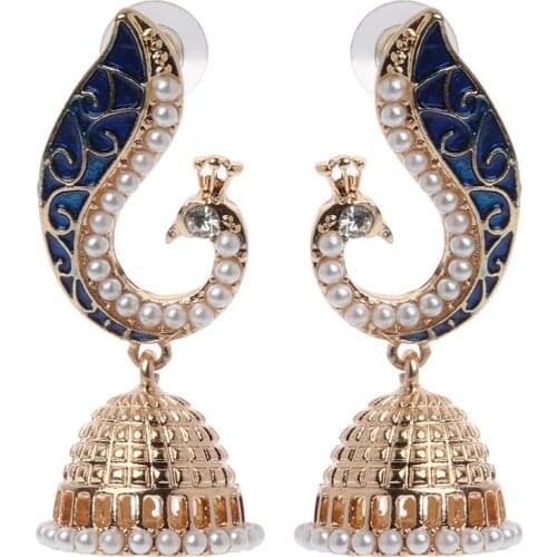 Retro Indian Bollywood Kundan Peacock Jhumka Jhumki Drop Earrings Gypsy Jewelry