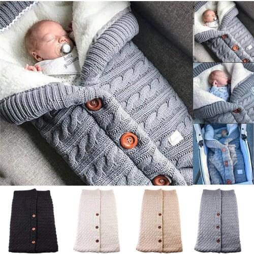 Infant Button Knit Swaddle Wrap Swaddling Stroller Wrap Toddler Blanket Sleeping Bags Newborn Baby Winter Warm Sleeping Bags