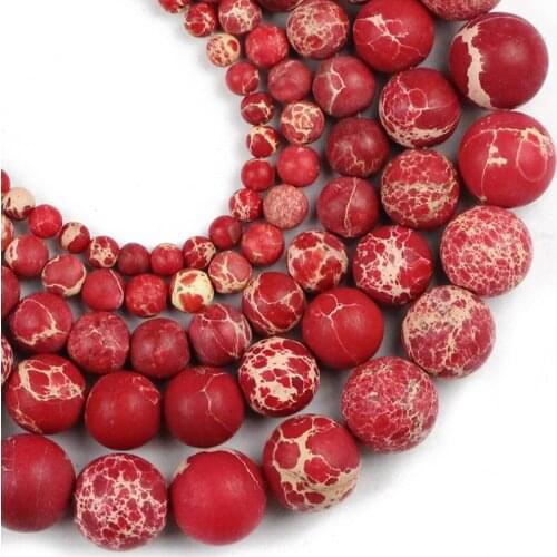 YHBZRET Matte Red Emperor pine Natural Stone spacer 6/8/12MM Round Loose Beads For Jewelry making bracelet accessories DIY