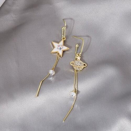 Womens Earrings Long Planet Star Ear Hook Pendant Gold Color Vintage Metal Retro Earring 2021 Trendy Fashion Female Jewelry