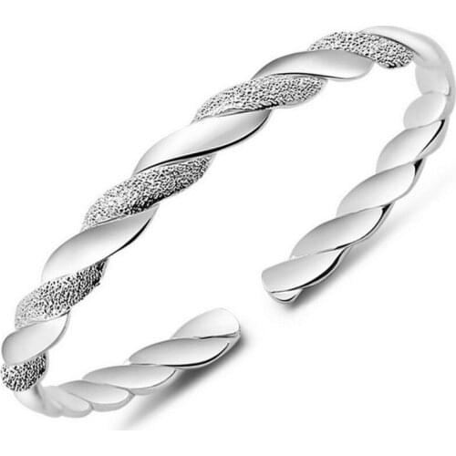 925 Sterling Silver Love Twist Scrub Cuff Bracelets & Bangles For Women Pulseras Valentines Day present