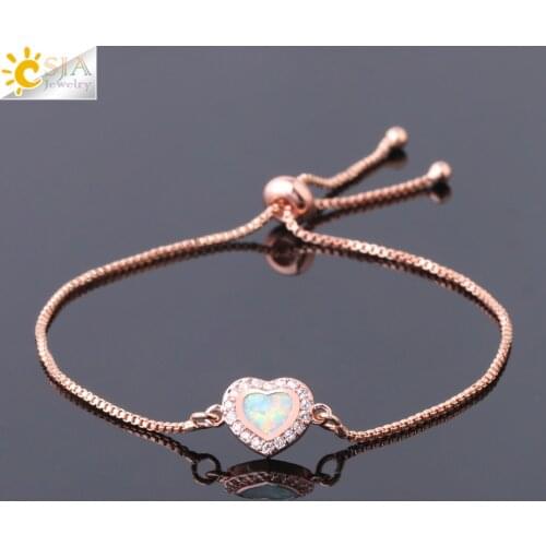 CSJA Double Hearts Charms Bracelet Zircon Pave CZ Adjustable Copper Chain Bracelets for Women Lovers' Fashion Jewelry Gifts G085