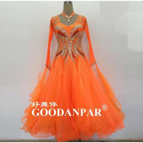 Women swing tango waltz Smooth competition dress ballroom dance dress Waltz Tango Quickstep Dance Dress COSTUME-MADEOrange color