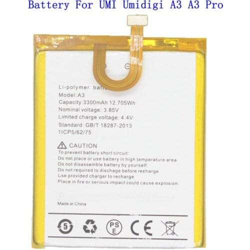 1x 3300mAh 12.705Wh A3 A3 Pro Mobile Phone Replacement Battery For UMI Umidigi A3 A3 Pro phone Batteries