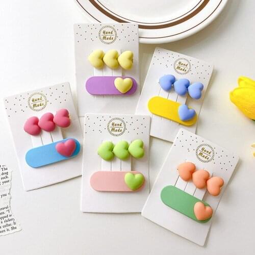 2pcs/set Lovely Children Candy Color Heart Ornament Hairpins Cute Girls Barrettes Sweet Hairpin Headwear Accessories Fashion