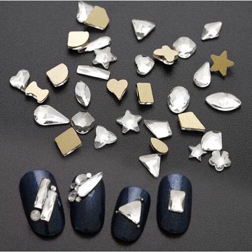 20Pcs/Bag 3D Nail Art Rhinestones Sticker AB Silver Color Nail Stones 4mm*6mm Mini Gems Flat Back For DIY Nail Decorations JZ07