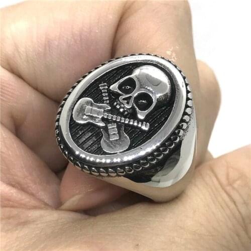 2020 Newest Fashion Design Mens Guitar Skull Ring 316L Stainless Steel Mens Ring Cool Fashion Ghost Ring