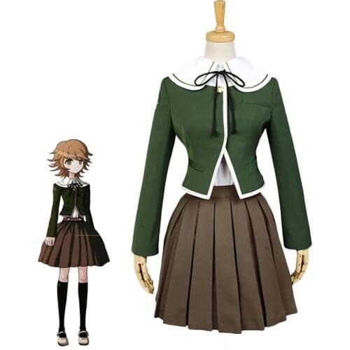 6PCS Danganronpa Fujisaki Chihiro Cosplay Women School Uniform Coat Shirt Dress Outfit Anime Cosplay Costumes