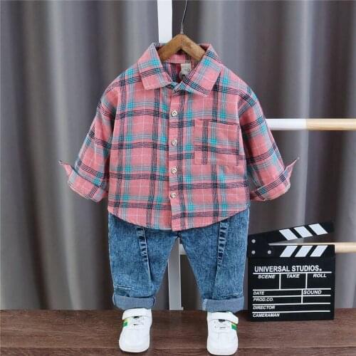Baby Boys Fashion Spring Autumn Children Cotton Clothes Lattice blouses jeans 2Pcs/sets Infant Out Kids Toddler Casual Tracksuit